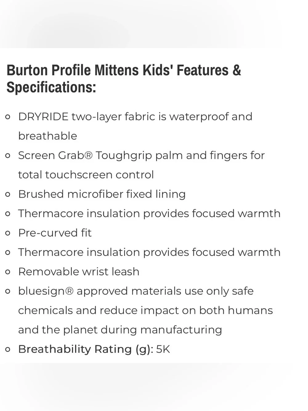 Burton Kids' Floral Profile Mittens Ski Gloves XS
